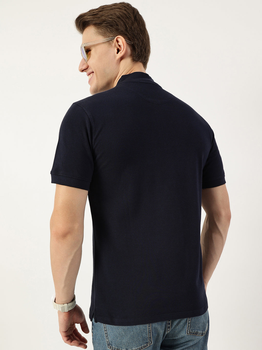 Thomas Scott Men Navy Mandarin Collar T-shirt