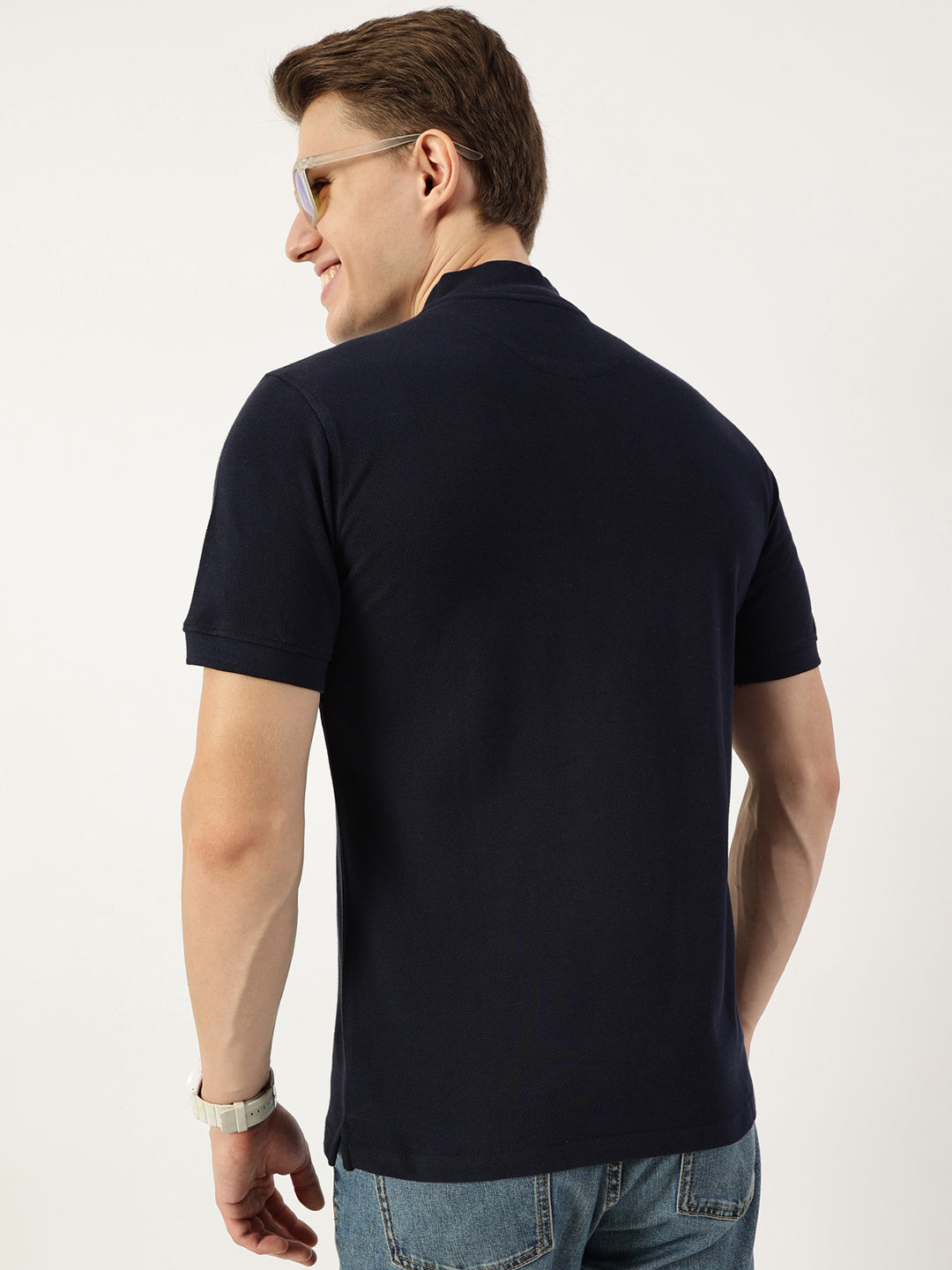 Thomas Scott Men Navy Mandarin Collar T-shirt