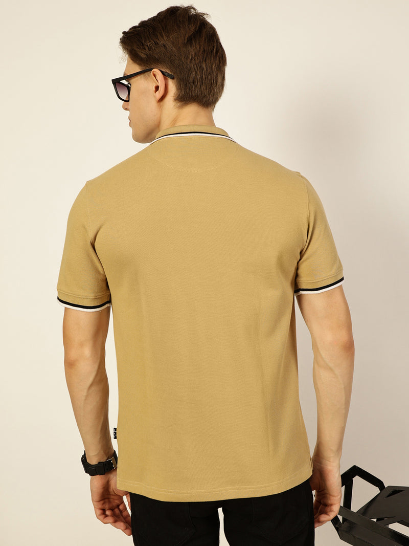 Thomas Scott Men Beige Polo Collar T-shirt