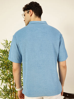 Thomas Scott Men Blue Solid Polo Collar Cotton Relaxed Fit T-Shirt