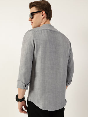 Thomas Scott Men Grey Classic Mandarin Collar Solid Slim Fit Casual Shirt