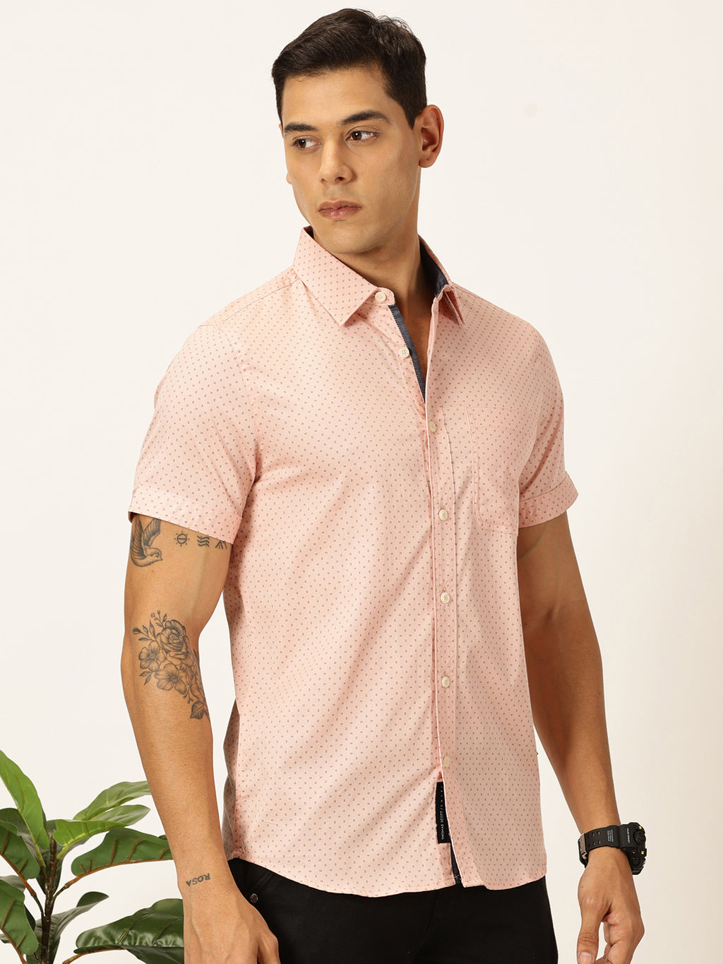 Thomas Scott Men Baby Pink Premium Gingham Checks Opaque Checked Casual Shirt