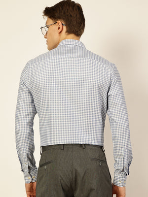 Thomas Scott Men Blue Premium Slim Fit Micro Checks Opaque Checked Formal Shirt