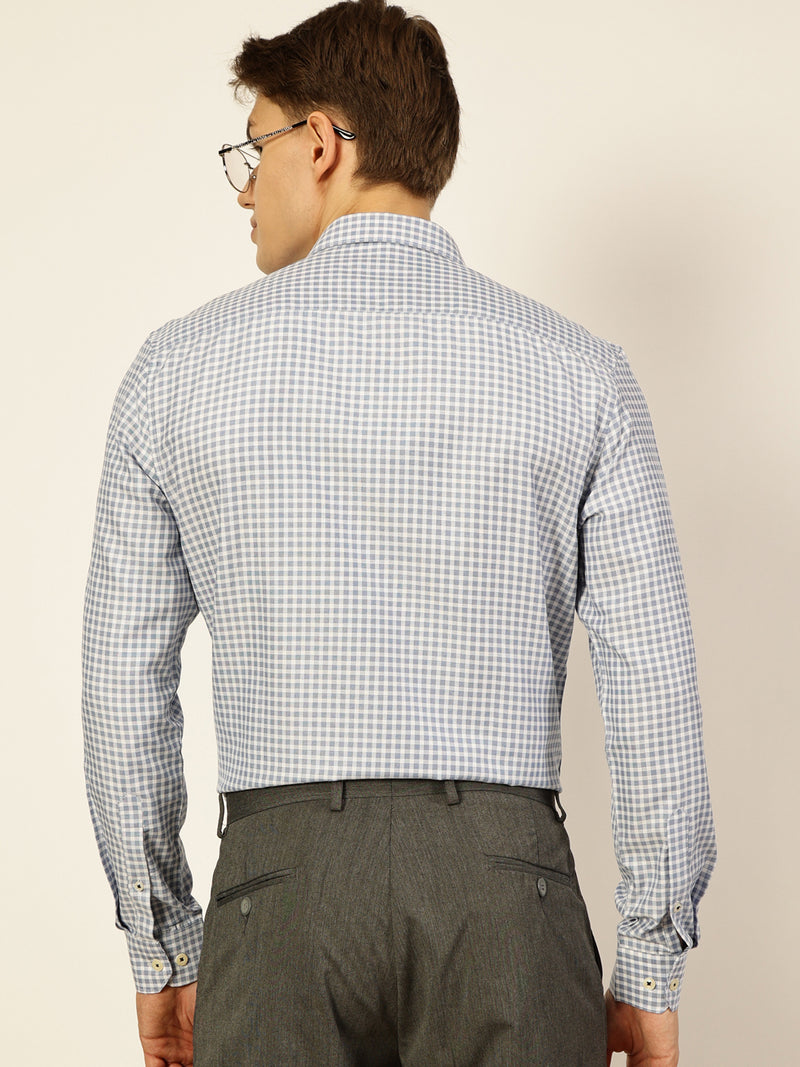 Thomas Scott Men Blue Premium Slim Fit Micro Checks Opaque Checked Formal Shirt