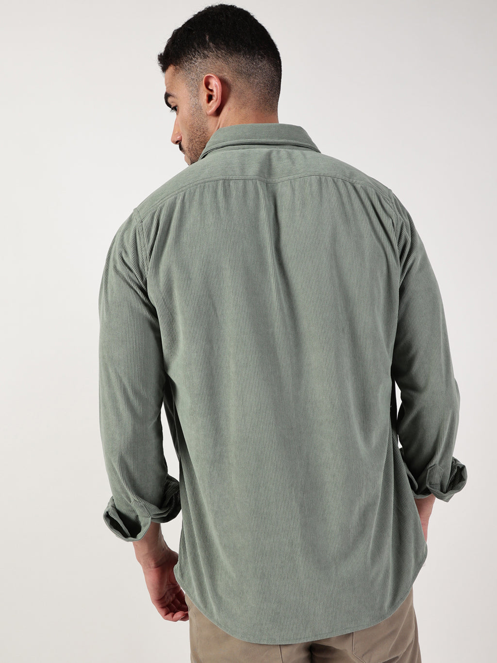Thomas Scott Men Green Premium Spread Collar Textured Relaxed Fit Casual Shirt