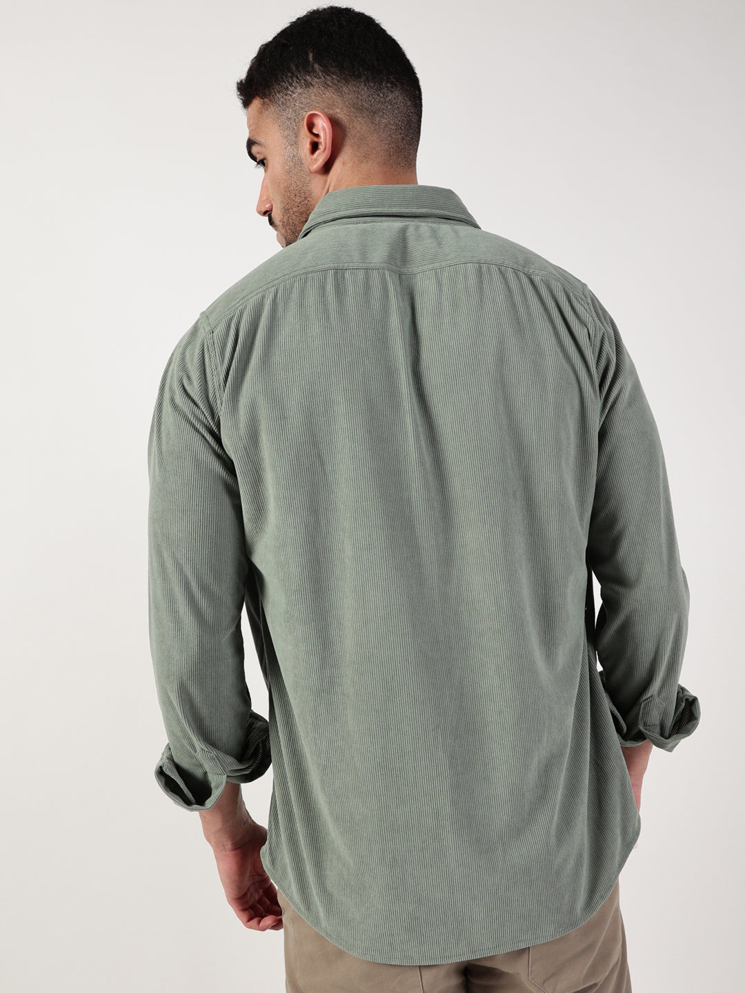 Thomas Scott Men Green Premium Spread Collar Textured Relaxed Fit Casual Shirt