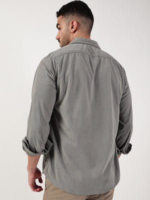 Thomas Scott Men Grey Premium Spread Collar Textured Relaxed Fit Casual Shirt