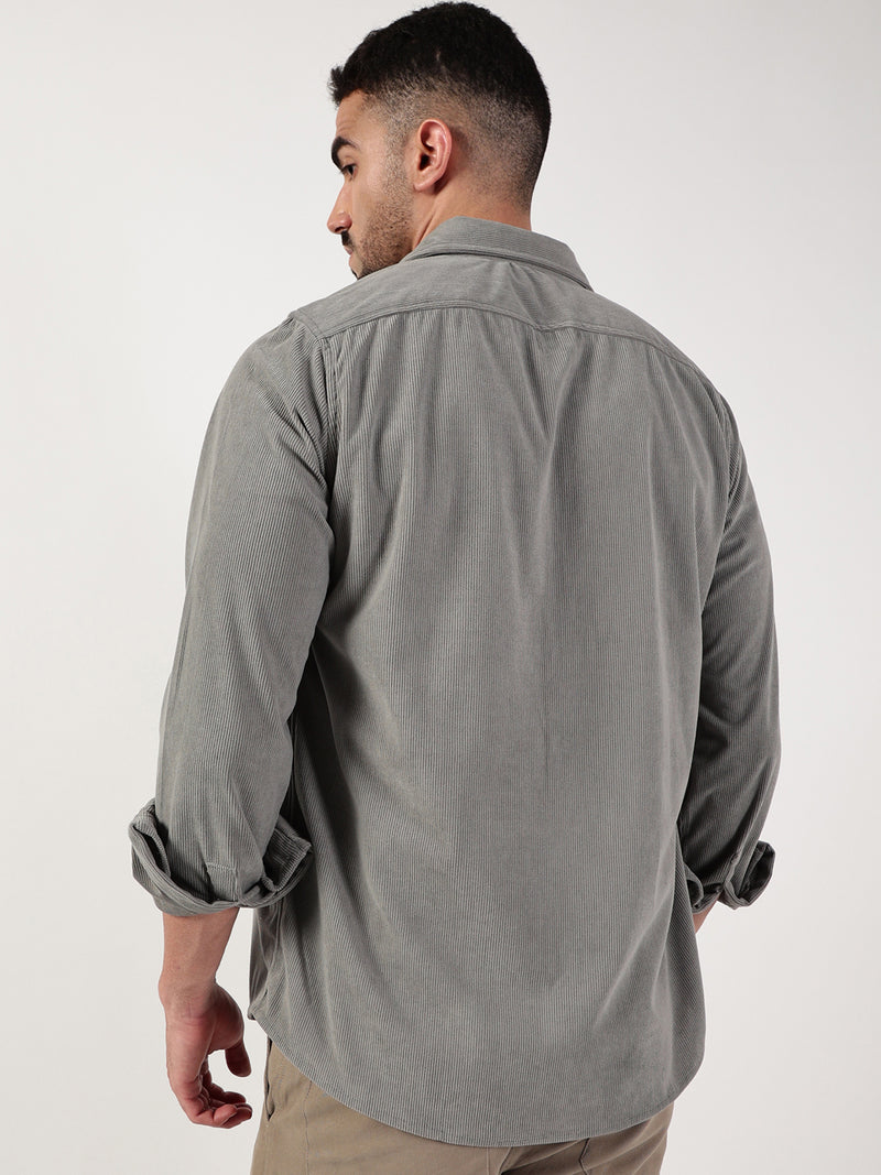Thomas Scott Men Grey Premium Spread Collar Textured Relaxed Fit Casual Shirt