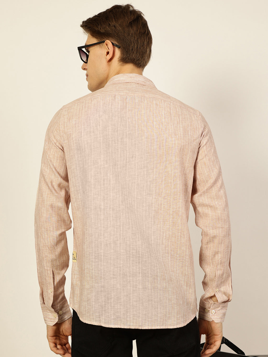 Thomas Scott Men Fawn Premium Spread Collar Solid Linen Slim Fit Casual Shirt