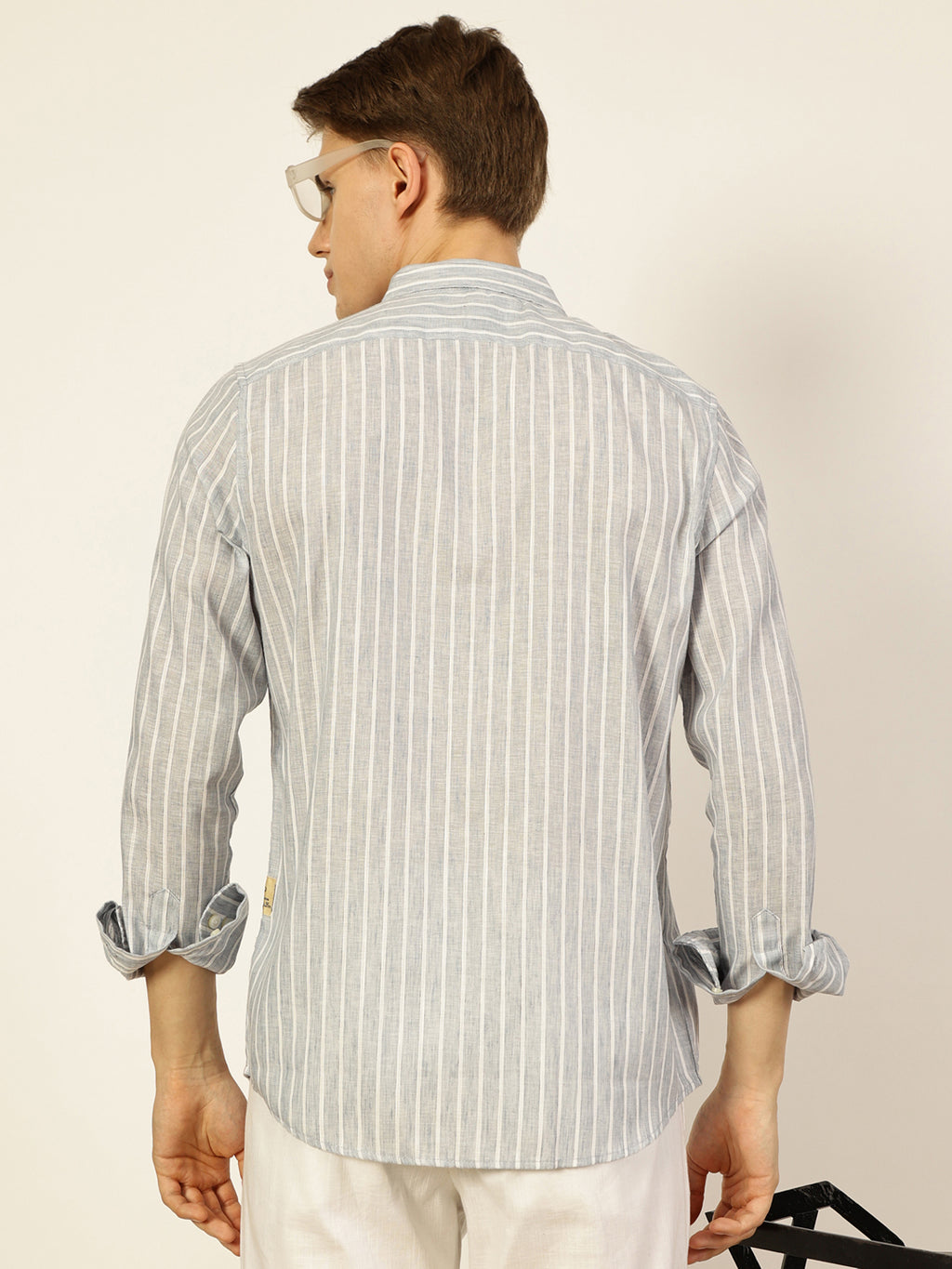 Thomas Scott Men Grey Striped Slim Fit Casual Shirt