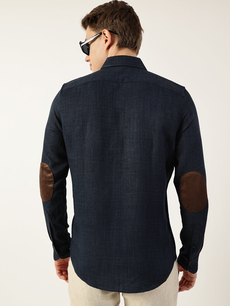 Thomas Scott Men Navy Classic Button-Down Collar Solid Slim Fit Casual Shirt