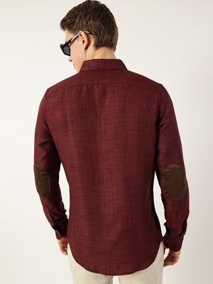 Wine Classic Button-Down Collar Solid Slim Fit Casual Shirt For Men