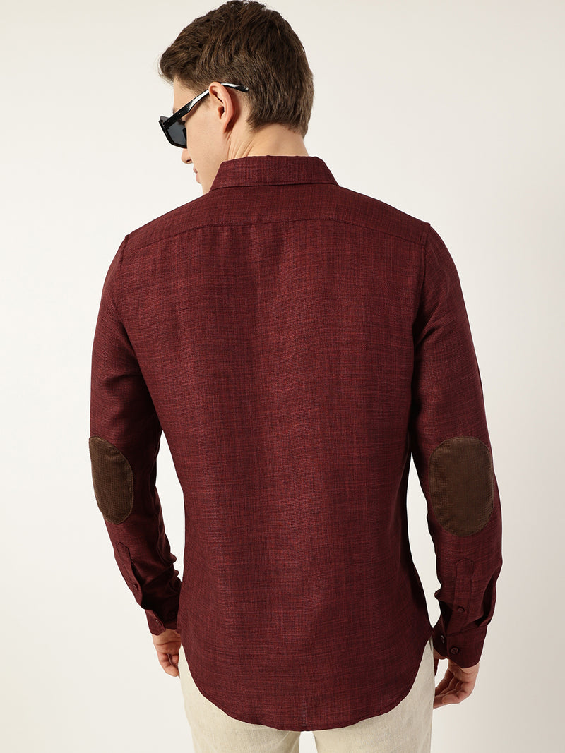 Thomas Scott Men Wine Classic Button-Down Collar Solid Slim Fit Casual Shirt