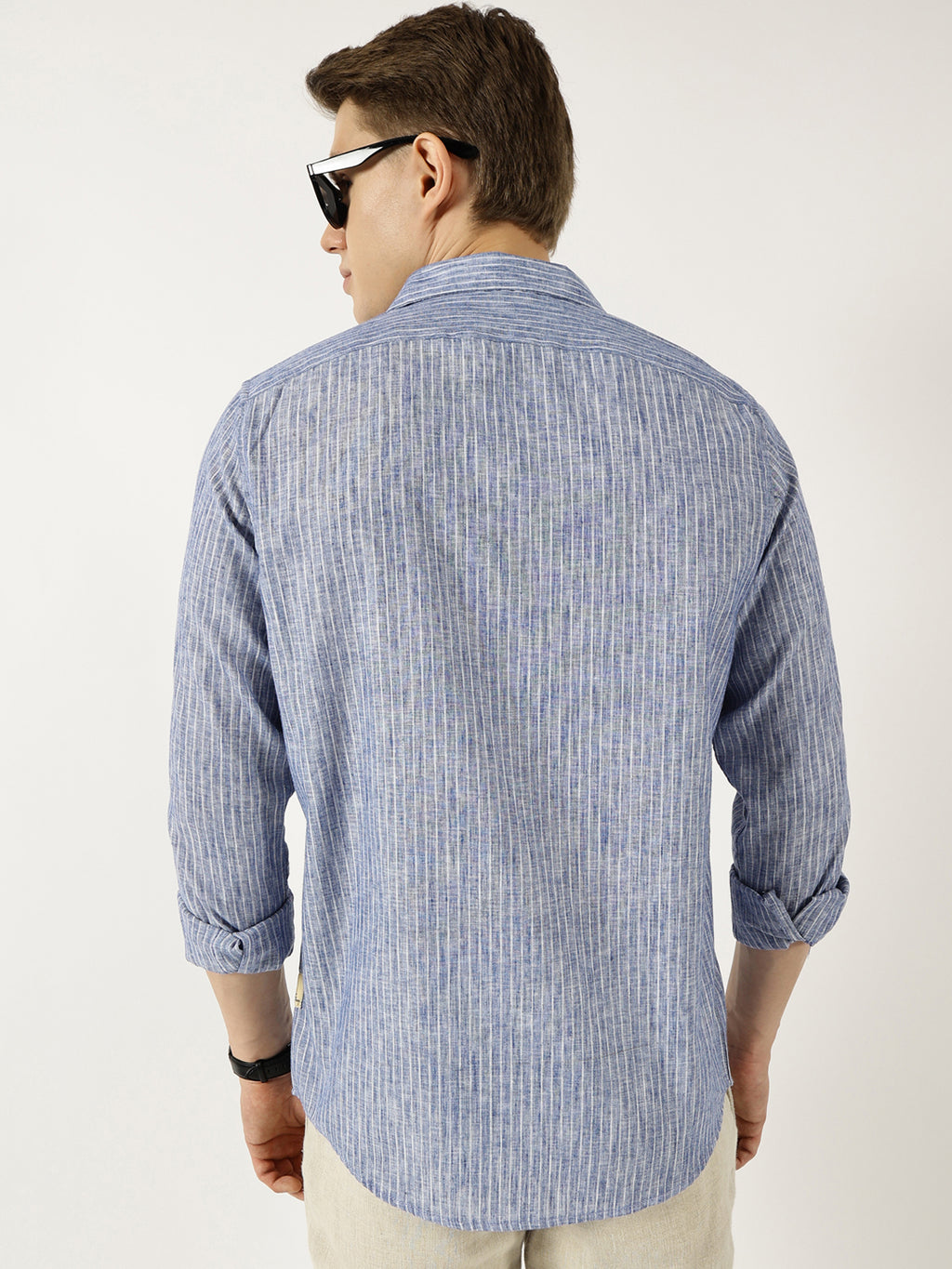 Thomas Scott Men Blue Classic Slim Fit Opaque Striped Casual Shirt