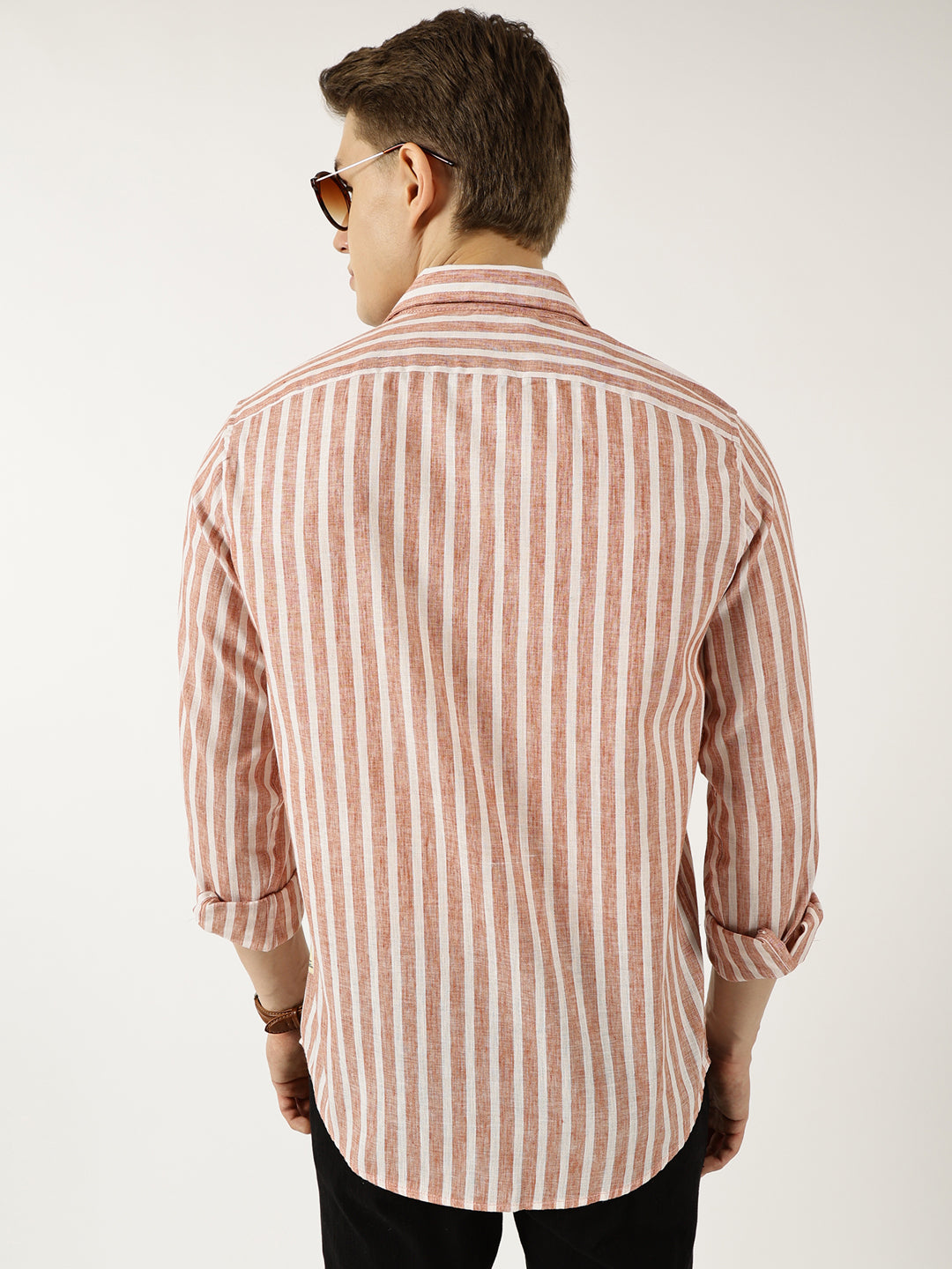 Thomas Scott Men Rust Classic Slim Fit Opaque Striped Casual Shirt