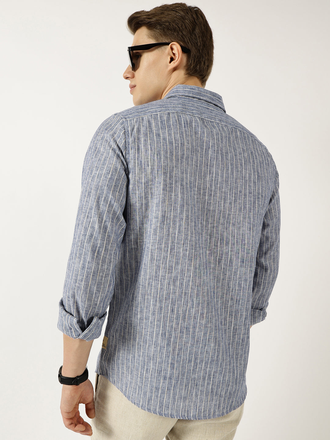 Thomas Scott Men Navy Classic Slim Fit Opaque Striped Casual Shirt