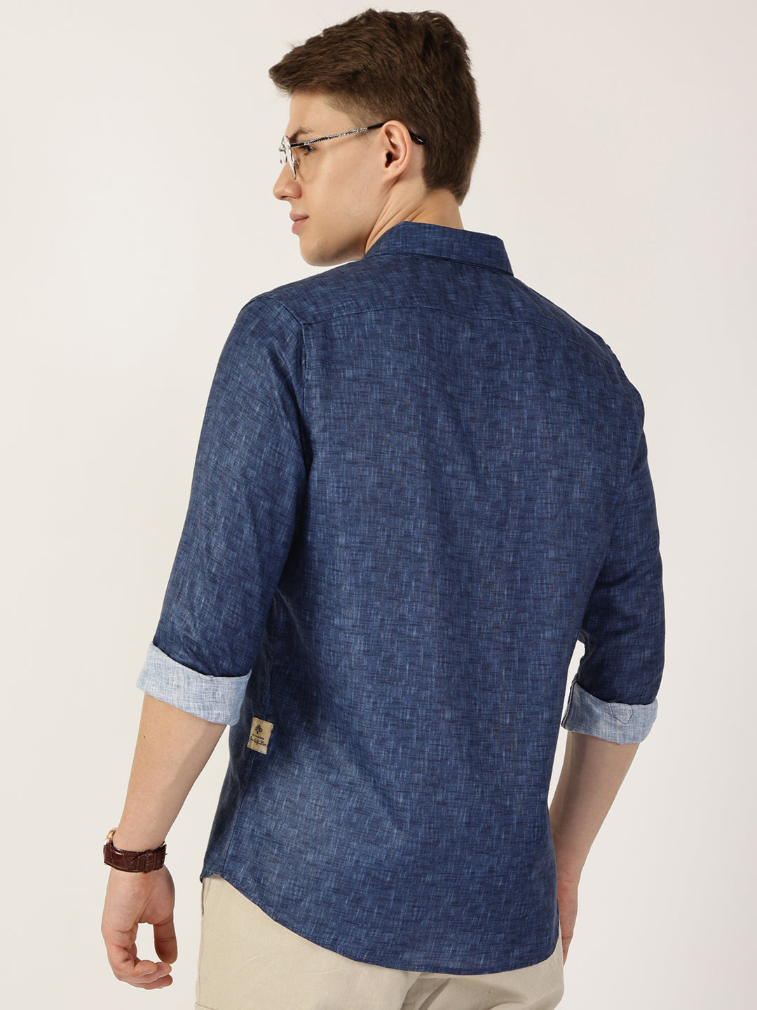 Thomas Scott Men Dark Blue Premium Slim Fit Opaque Casual Shirt
