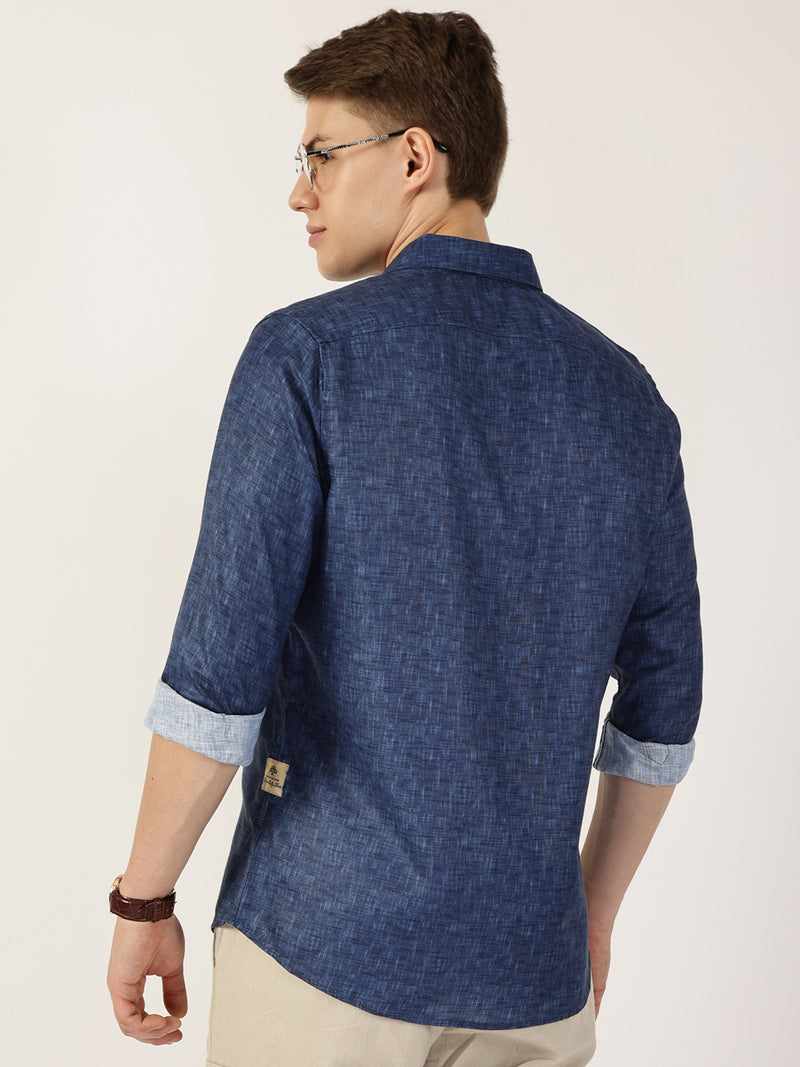 Thomas Scott Men Dark Blue Premium Slim Fit Opaque Casual Shirt