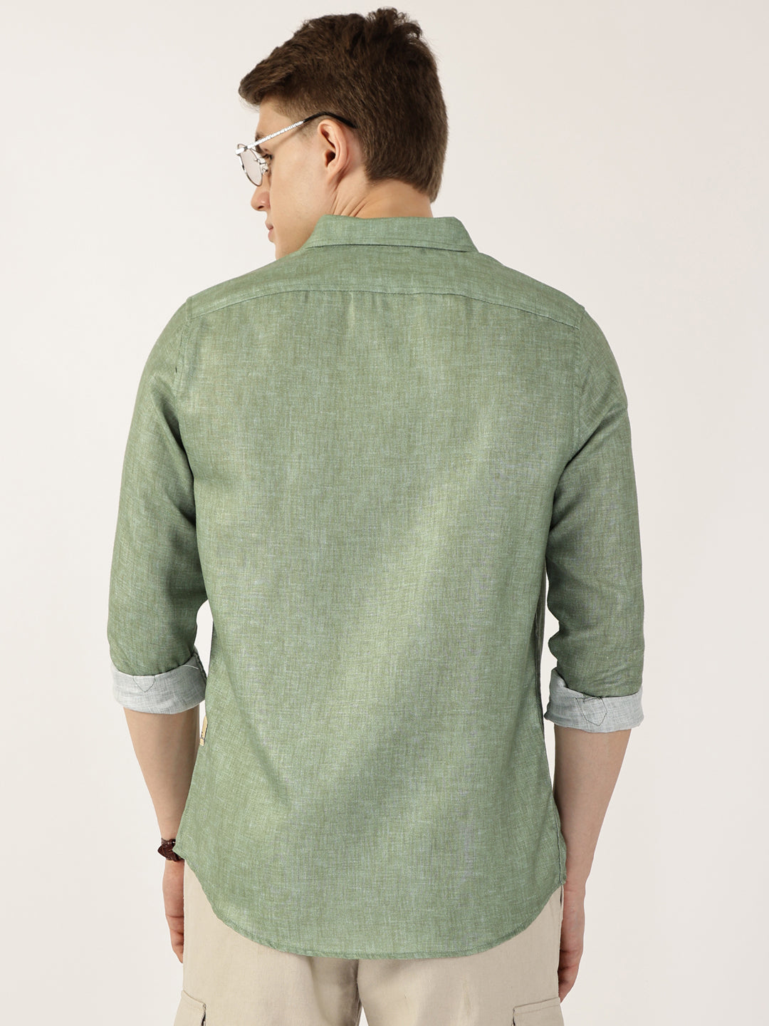 Thomas Scott Men Green Premium Slim Fit Opaque Casual Shirt