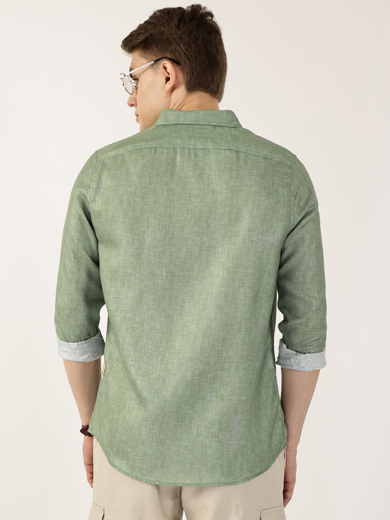 Thomas Scott Men Green Premium Slim Fit Opaque Casual Shirt