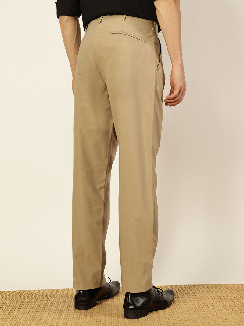 Thomas Scott Men Beige Mid-Rise Smart Pleated Trousers