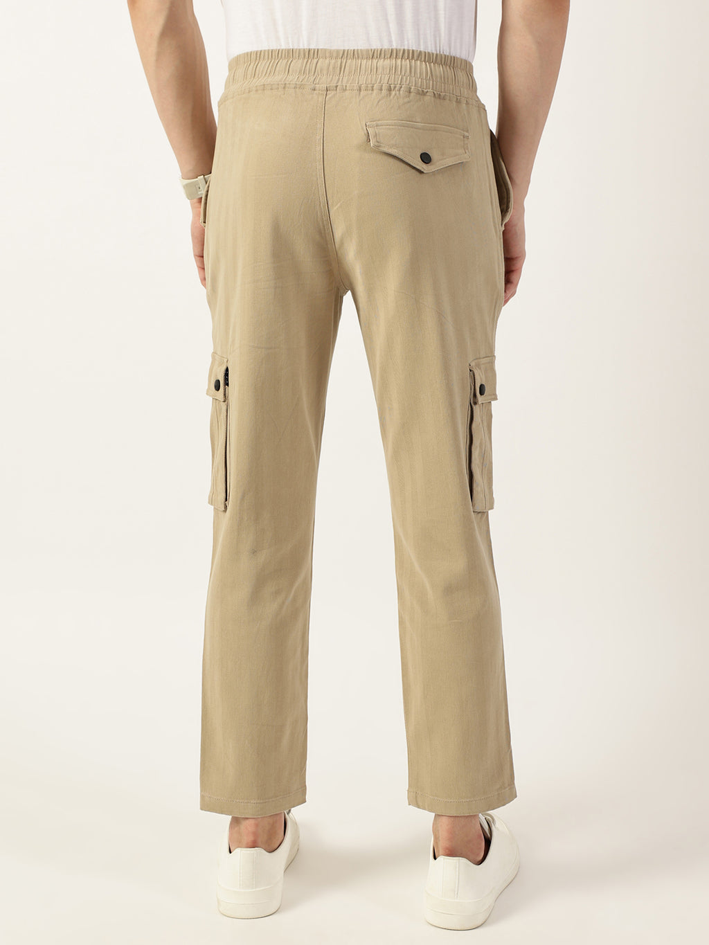 Thomas Scott Men Fawn Relaxed Loose Fit Easy Wash Cargos Trousers
