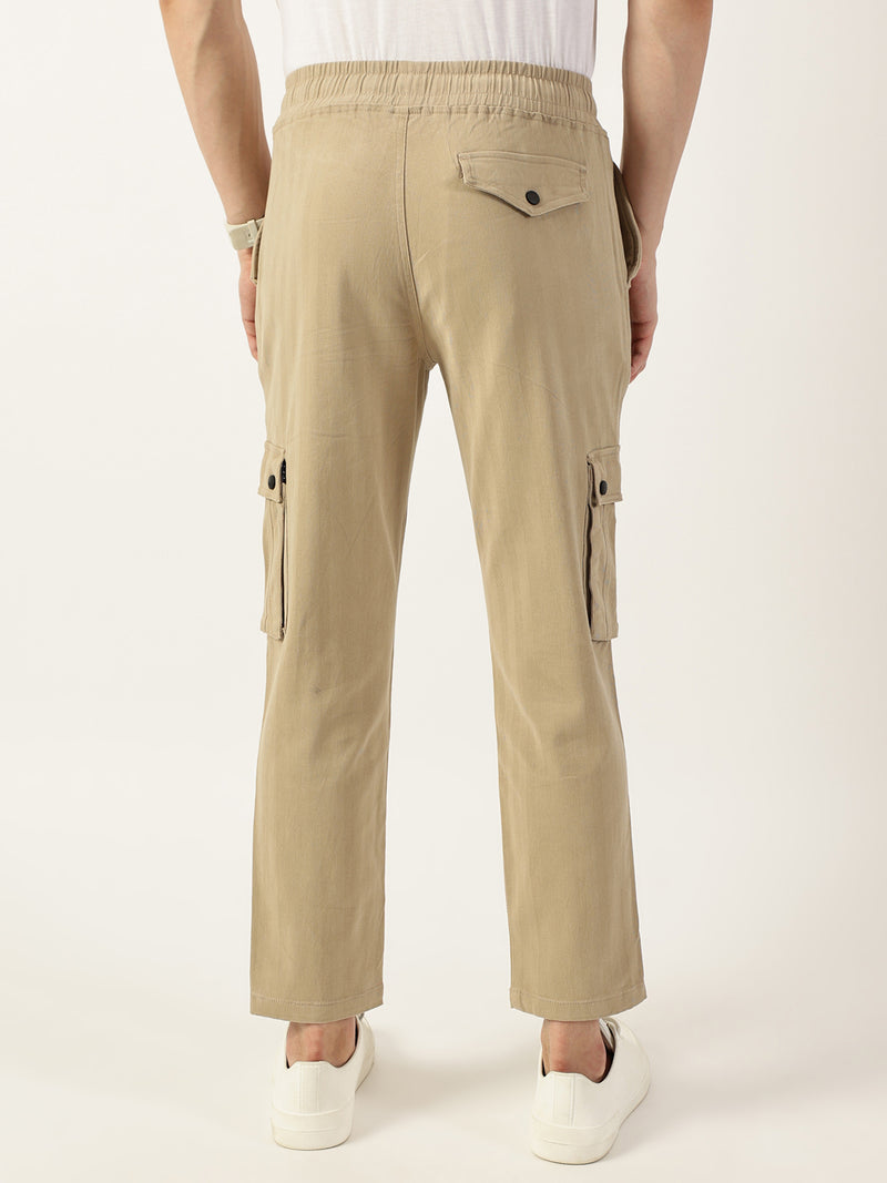 Thomas Scott Men Fawn Relaxed Loose Fit Easy Wash Cargos Trousers