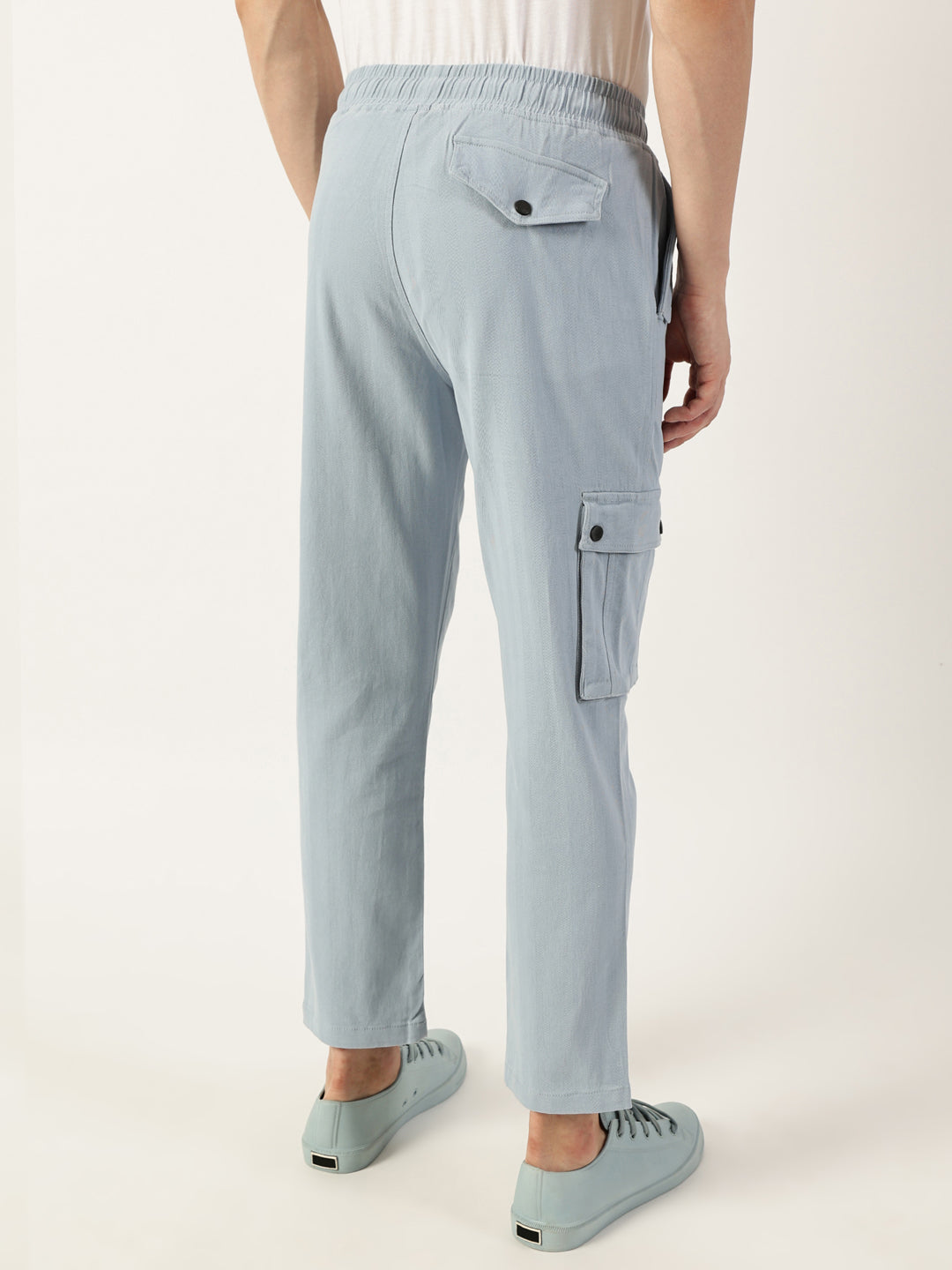 Thomas Scott Men Mid Blue Relaxed Loose Fit Easy Wash Cargos Trousers