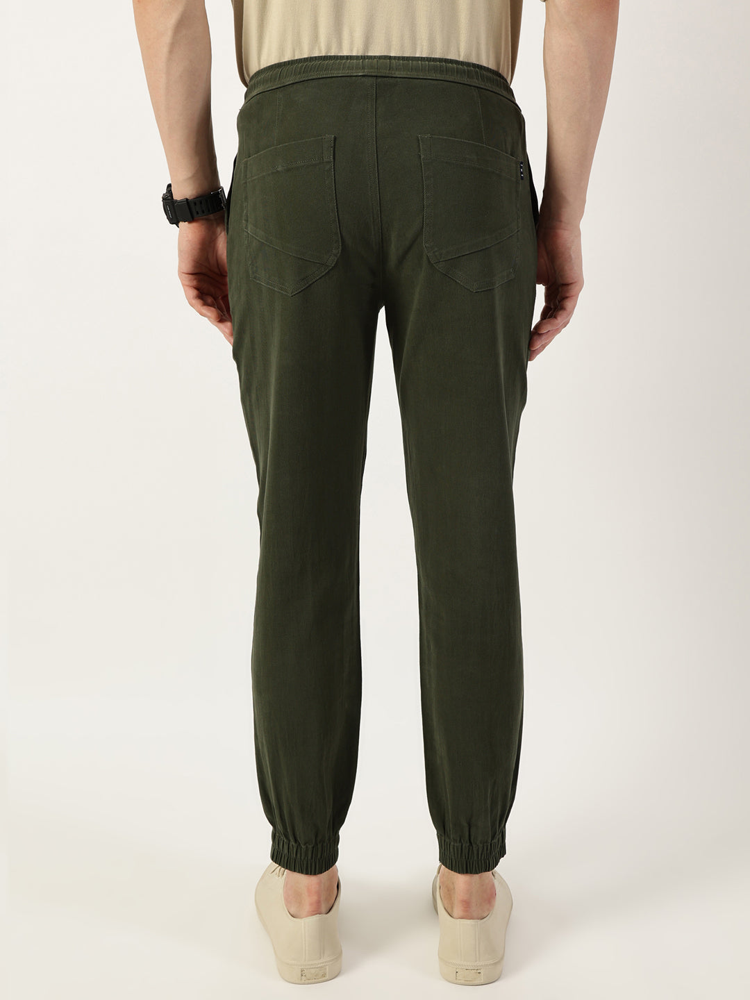 Thomas Scott Men Green Smart Easy Wash Joggers Trousers