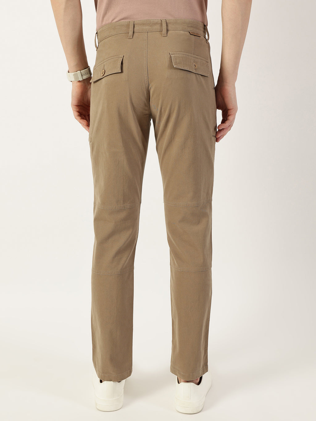Thomas Scott Men Khaki Cotton Mid-Rise Regular Fit Trousers