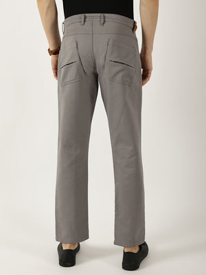 Thomas Scott Men Dark Grey Smart Easy Wash Cargos Trousers
