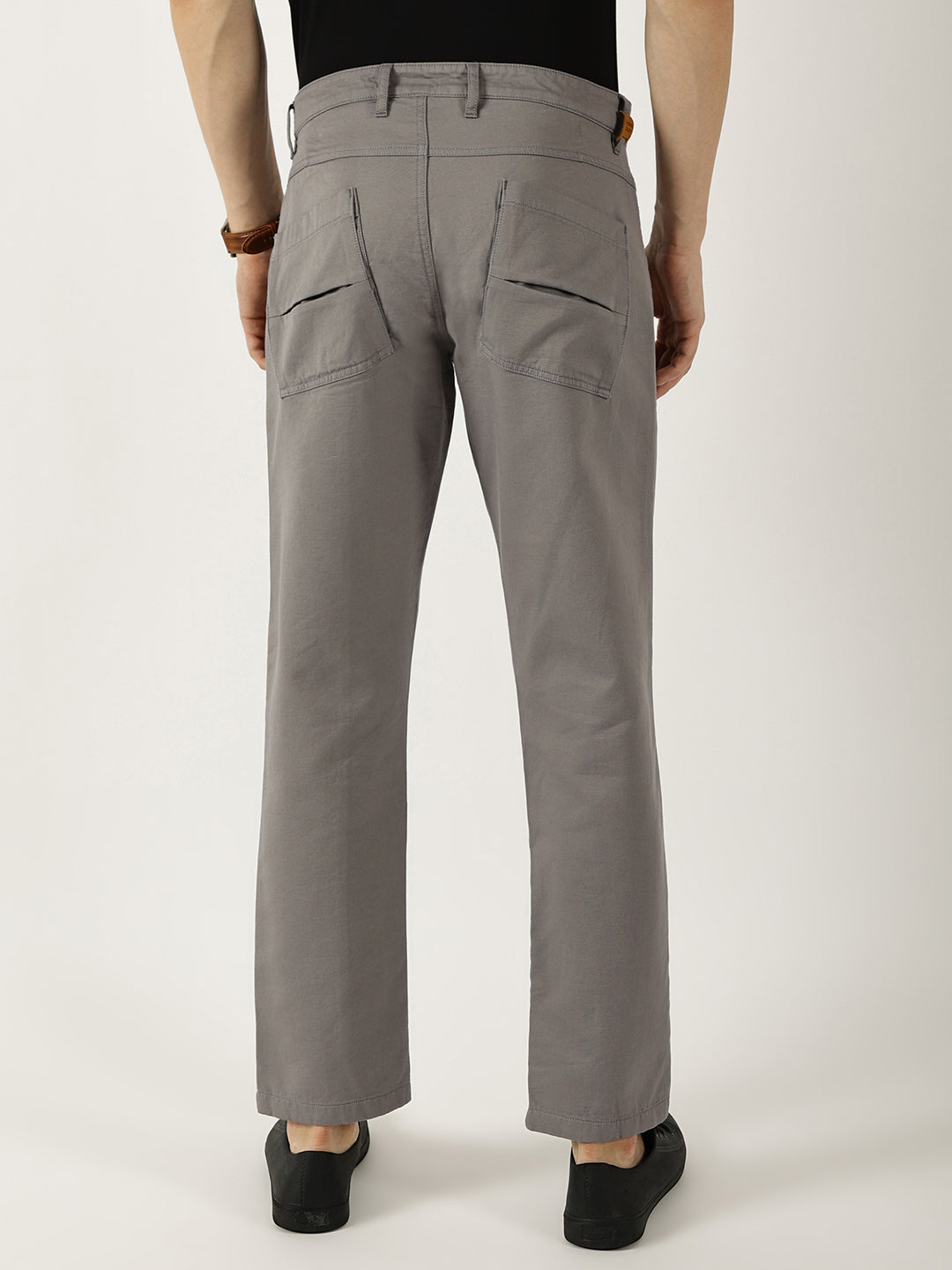 Thomas Scott Men Dark Grey Smart Easy Wash Cargos Trousers