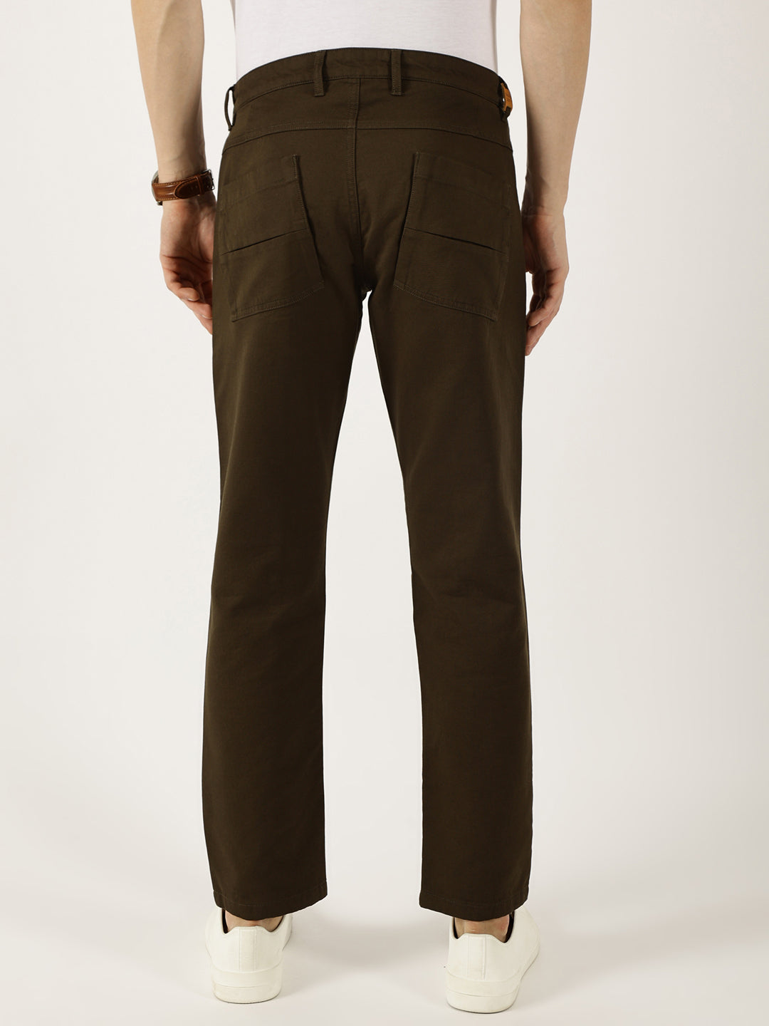 Thomas Scott Men Dark Olive Smart Easy Wash Cargos Trousers