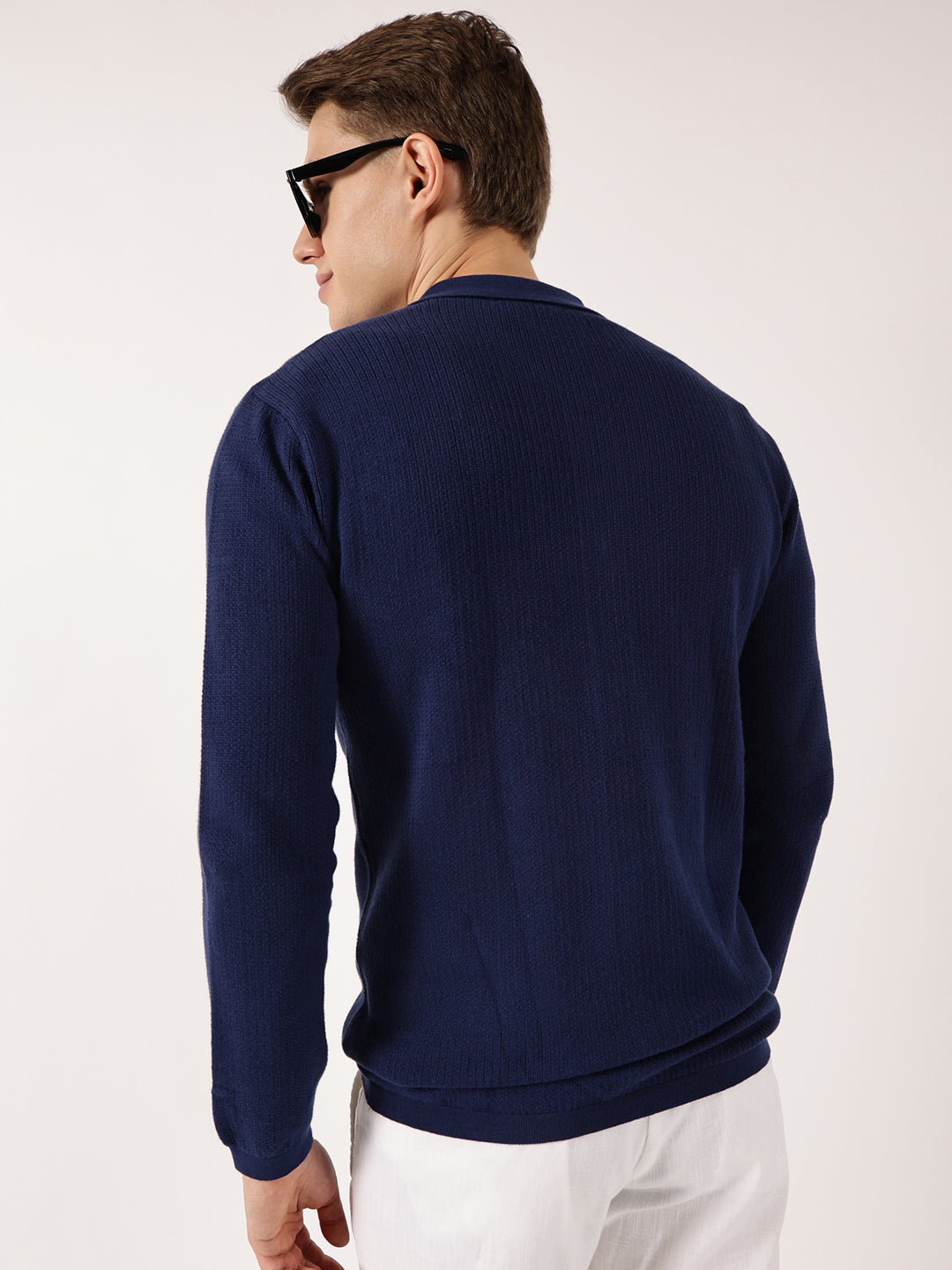 Thomas Scott Men Navy Shirt Collar Long Sleeves Cardigan