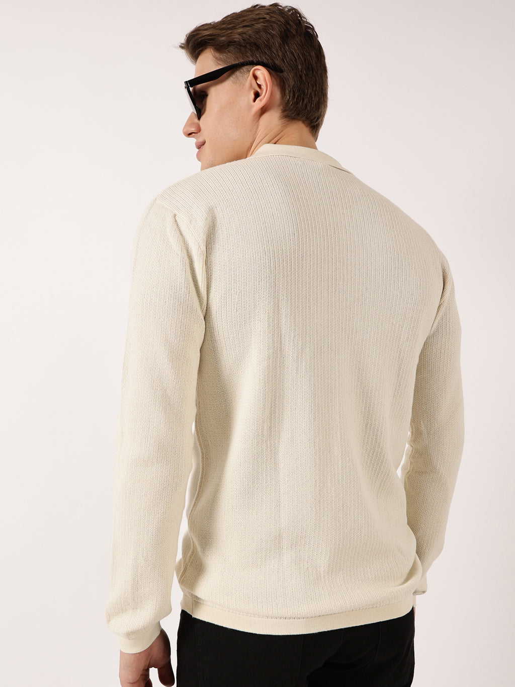 Thomas Scott Men Off White Ribbed Cotton Cardigan
