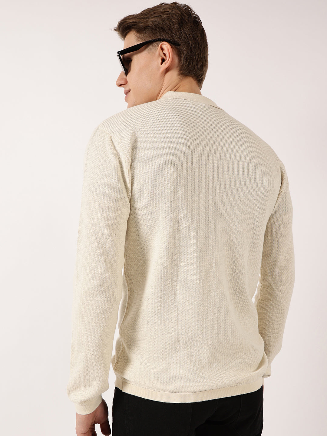 Thomas Scott Men Off White Ribbed Cotton Cardigan