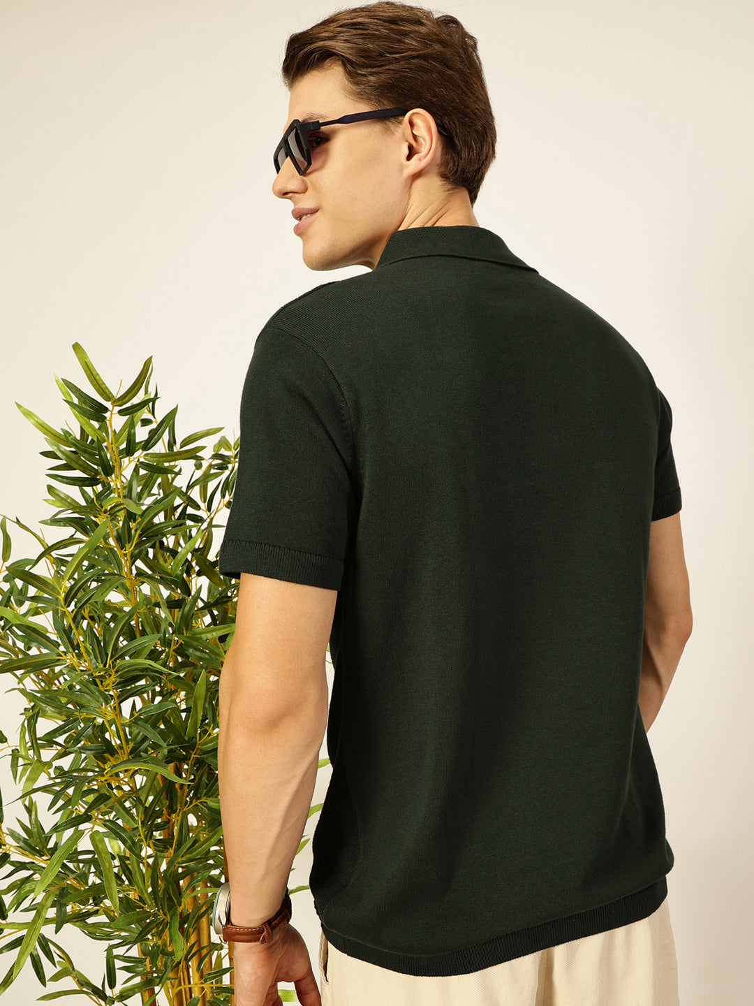 Thomas Scott Men Bottle Green Bio Finish Solid Polo Collar Cotton T-shirt