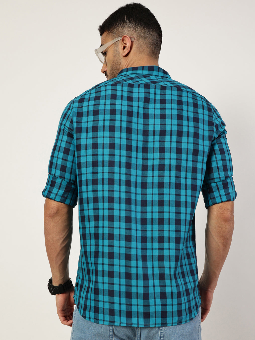 Thomas Scott Men Blue Premium Slim Fit Opaque Checked Casual Shirt