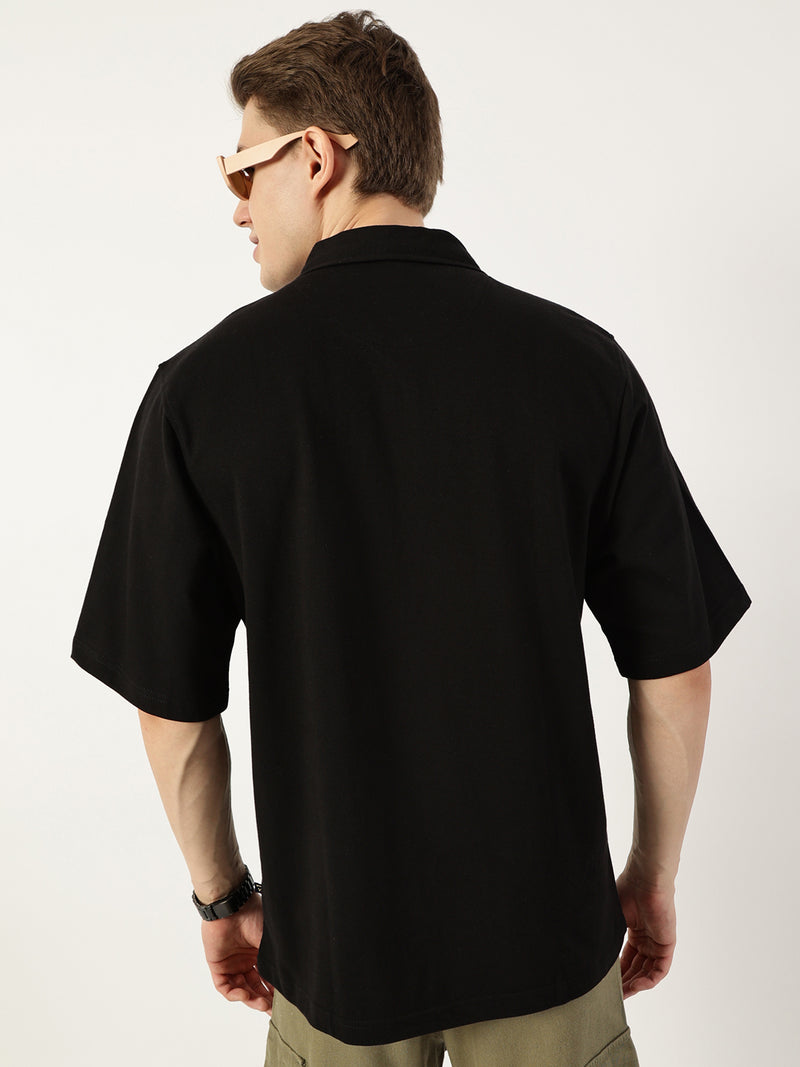 Thomas Scott Men Black Polo Collar Bio Finish T-shirt