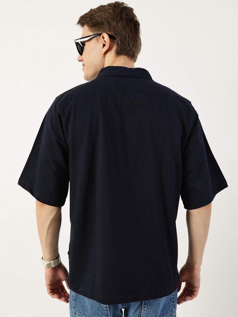 Thomas Scott Men Navy Blue Polo Collar Bio Finish T-shirt