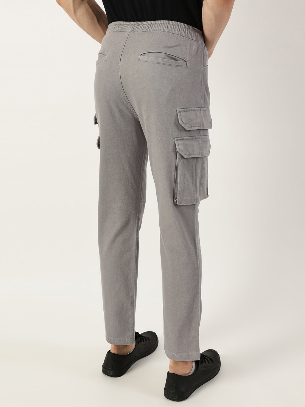 Thomas Scott Men Grey Relaxed Straight Fit Cargos Trousers
