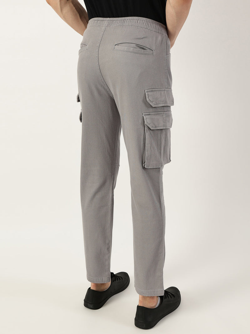 Thomas Scott Men Grey Relaxed Straight Fit Cargos Trousers