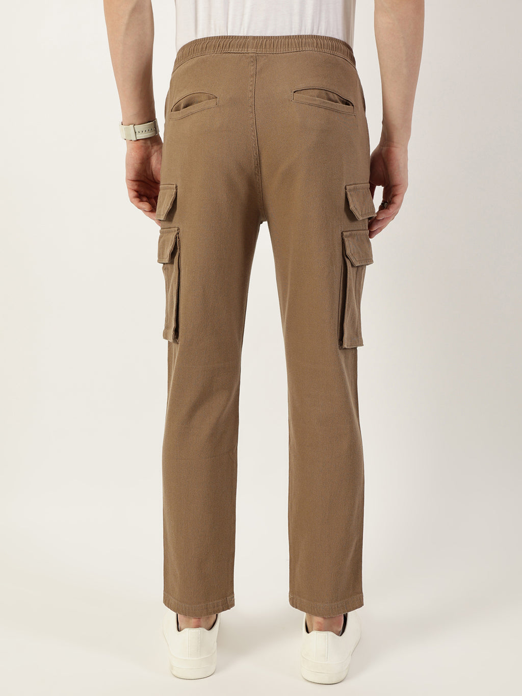 Thomas Scott Men Khaki Relaxed Straight Fit Cargos Trousers