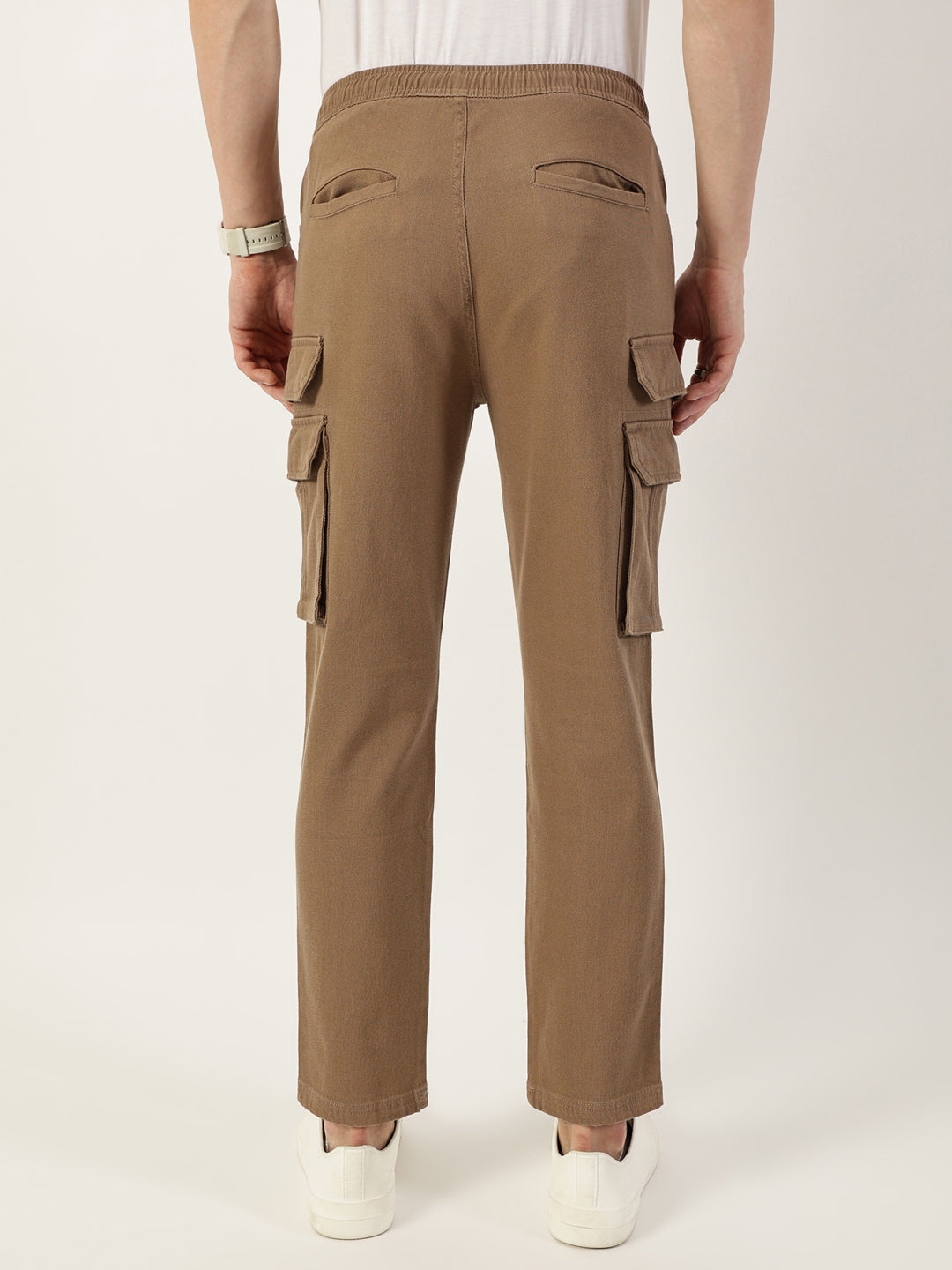 Thomas Scott Men Khaki Relaxed Straight Fit Cargos Trousers