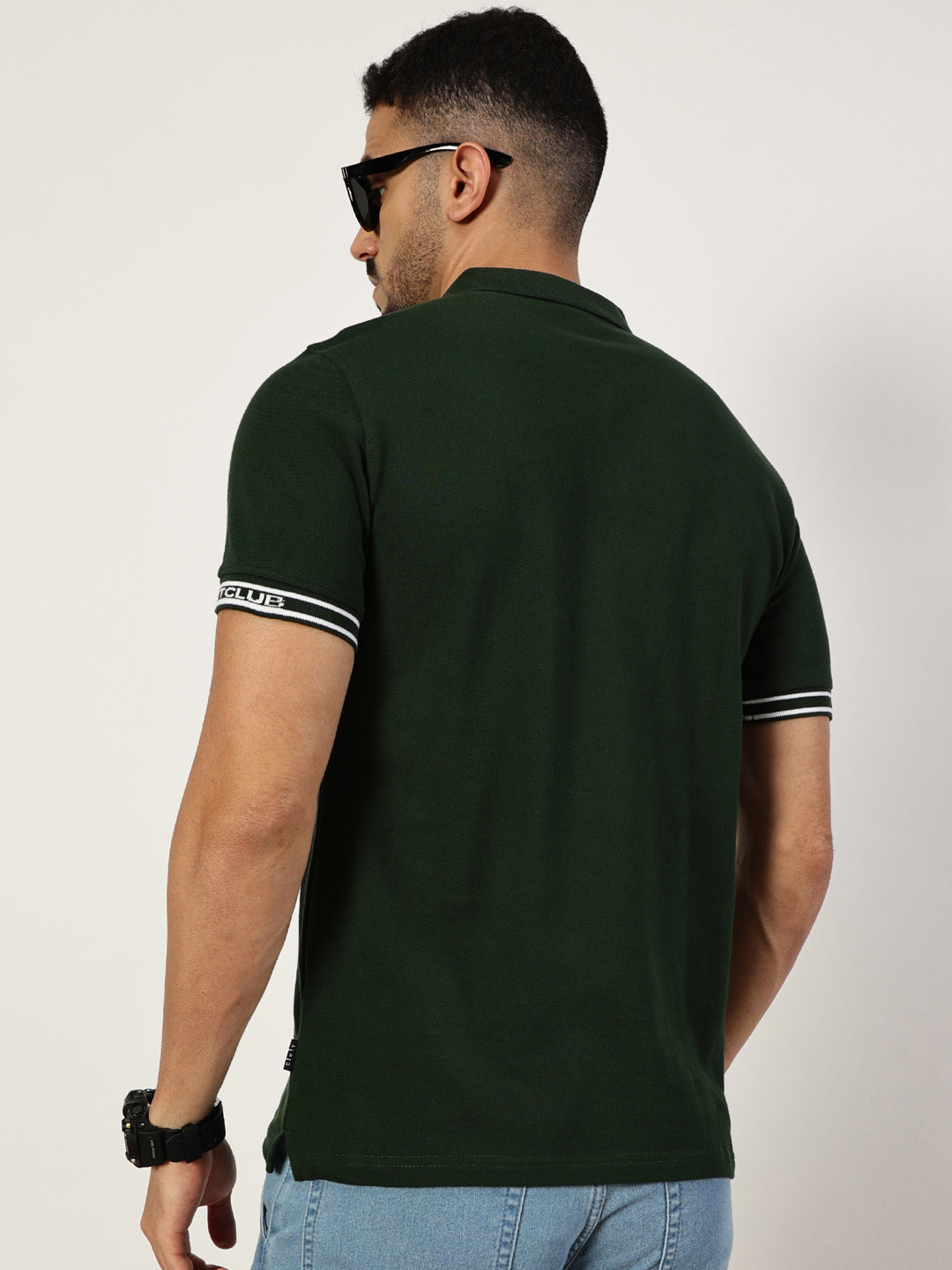 Thomas Scott Men Bottle Green Polo Collar Pockets T-shirt
