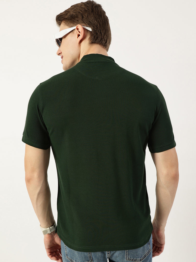 Thomas Scott Men Bottle Green Mandarin Collar T-shirt