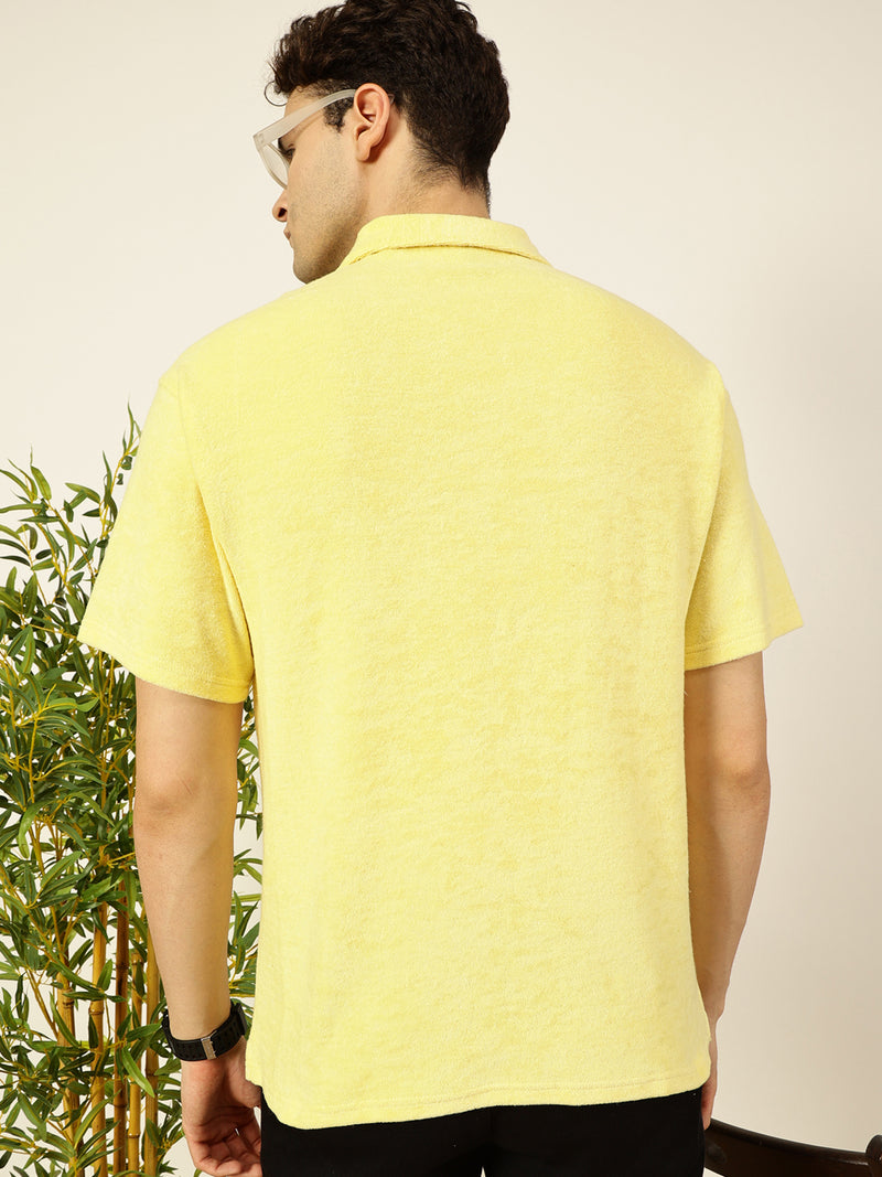 Thomas Scott Men Yellow Solid Polo Collar Cotton Relaxed Fit T-Shirt