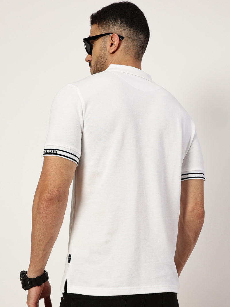 Thomas Scott Men White Polo Collar Pockets T-shirt