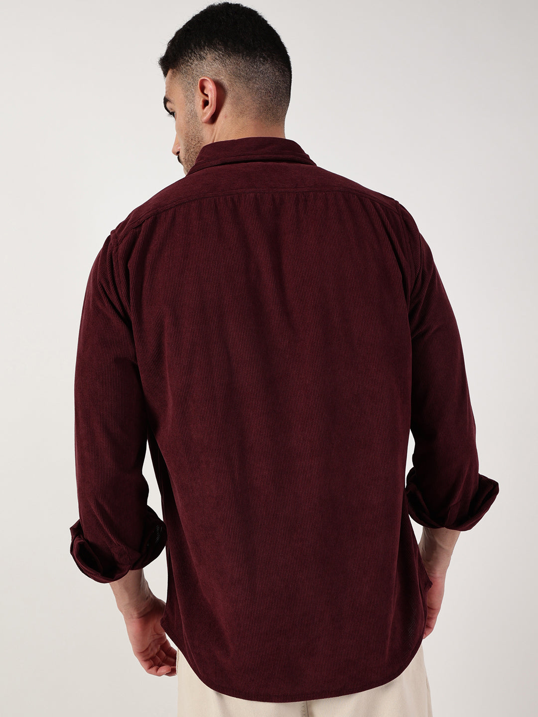 Thomas Scott Men Wine Premium Spread Collar Textured Relaxed Fit Casual Shirt
