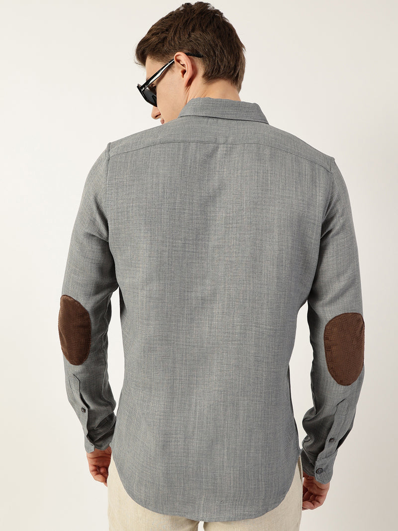 Thomas Scott Men Grey Classic Button-Down Collar Solid Slim Fit Casual Shirt